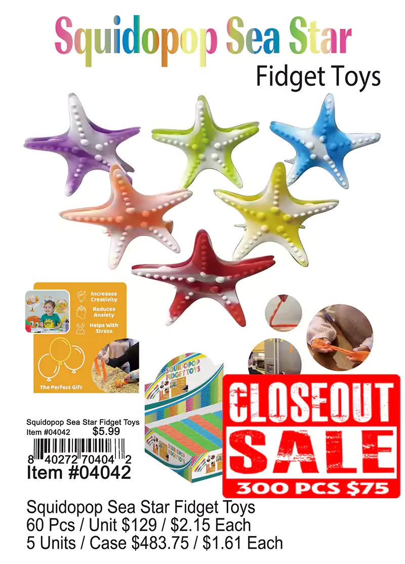 Squidopop Sea Star Fidget Toys - Closeout 300 Pcs.